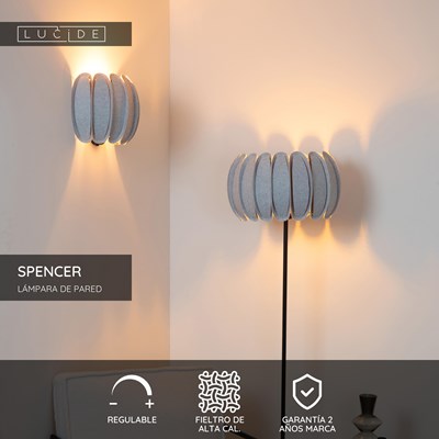 Lucide SPENCER - Lámpara de pared - 1xE27 - Gris